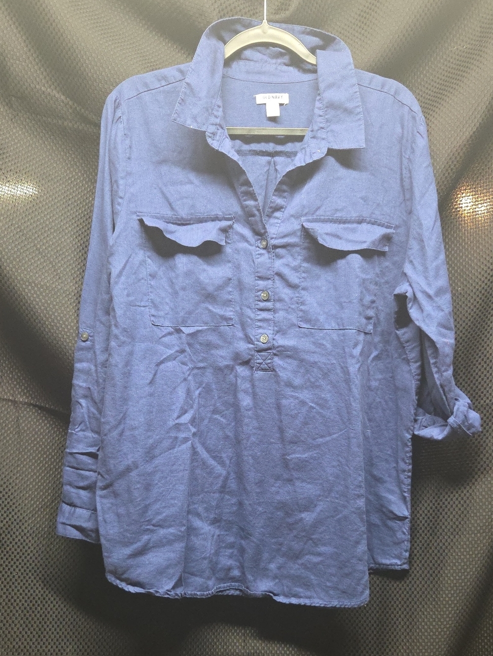 Old Navy Light Blue Women's Linen Blend Button-Down Tunic Shirt